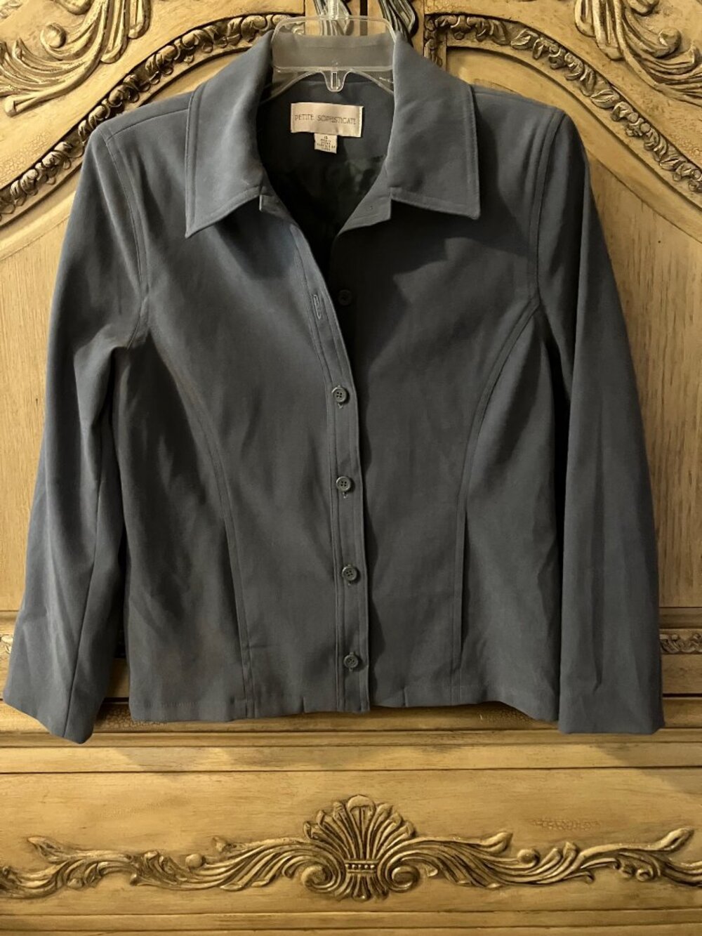 PETITE SOPHISTICATE - SLATE BLUE -MICRO SUEDE SUIT - Size 4-Jacket Size 0-Pants